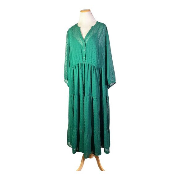 Torrid Size 4 (4X) Maxi Chiffon Clip Dot Pleated Dress Green - Picture 1 of 11